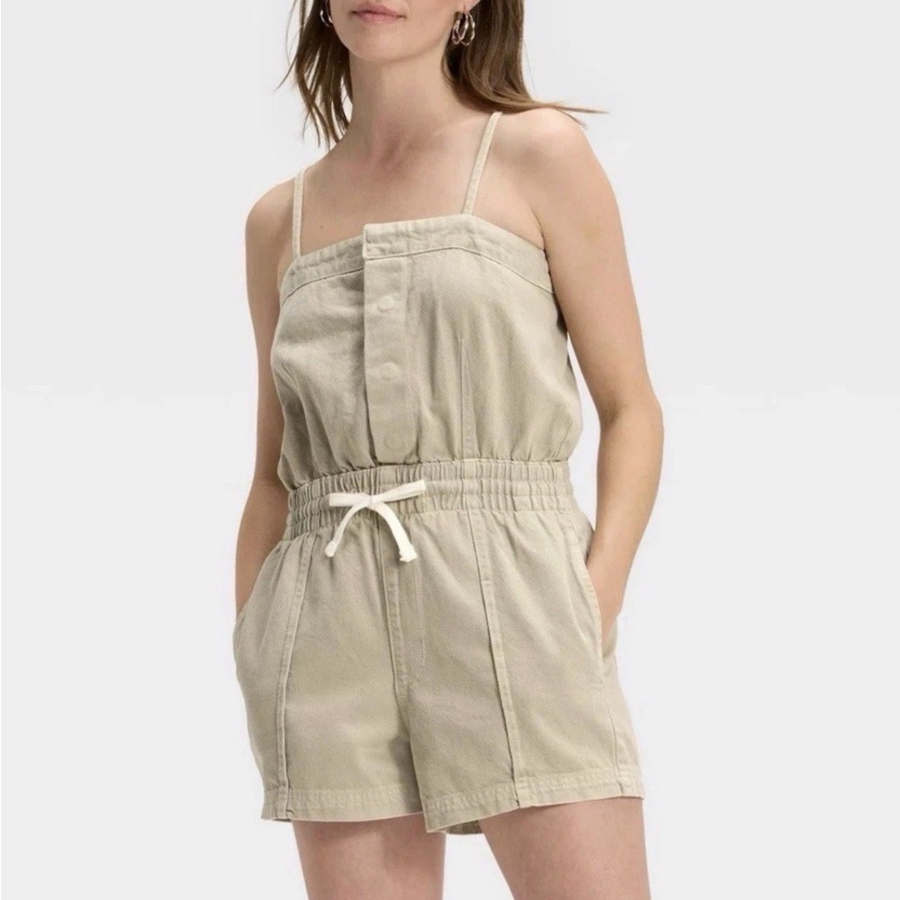 NWT Women's Universal Thread Denim Romper Beach Size M Khaki Green XXL